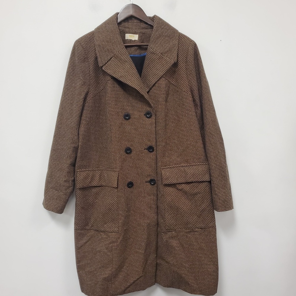 Maeve Anthropologie Womens Double Breasted Plaid Peacoat Brown XL Academia Coat